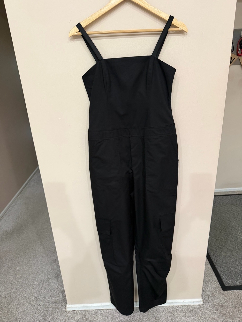Zara Sleeveless Cargo Jumpsuit Black Womens Size Large Gorpcore Utility Chic